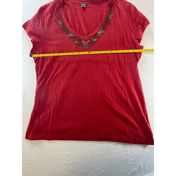 Eddie Bauer Red Beaded V Neck Short Sleeve T‎ Shirt Top Womens Plus Size 2XL - Picture 4 of 7